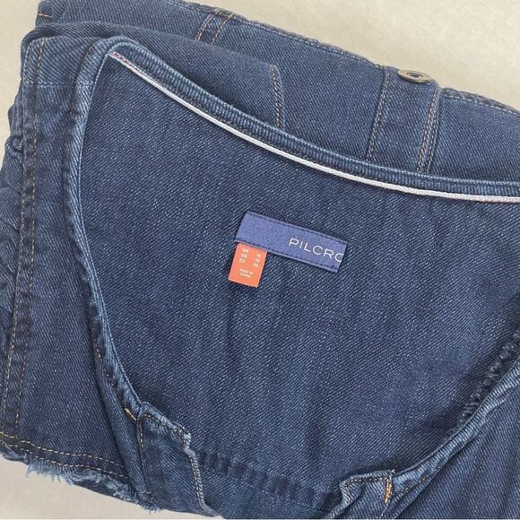 Anthropologie Pilcro Dark Blue Denim Ruffle Sleeve Maxi Midi Dress, 14. buttons - Picture 15 of 16